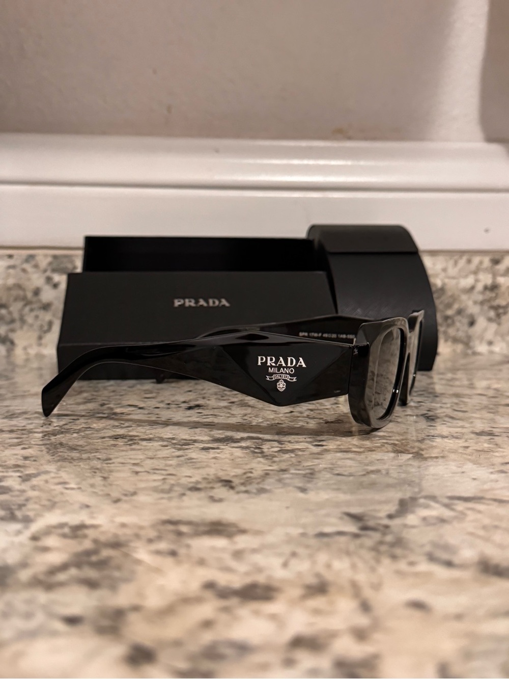 Prada Black Thick-Temple Milano Logo Sunglasses